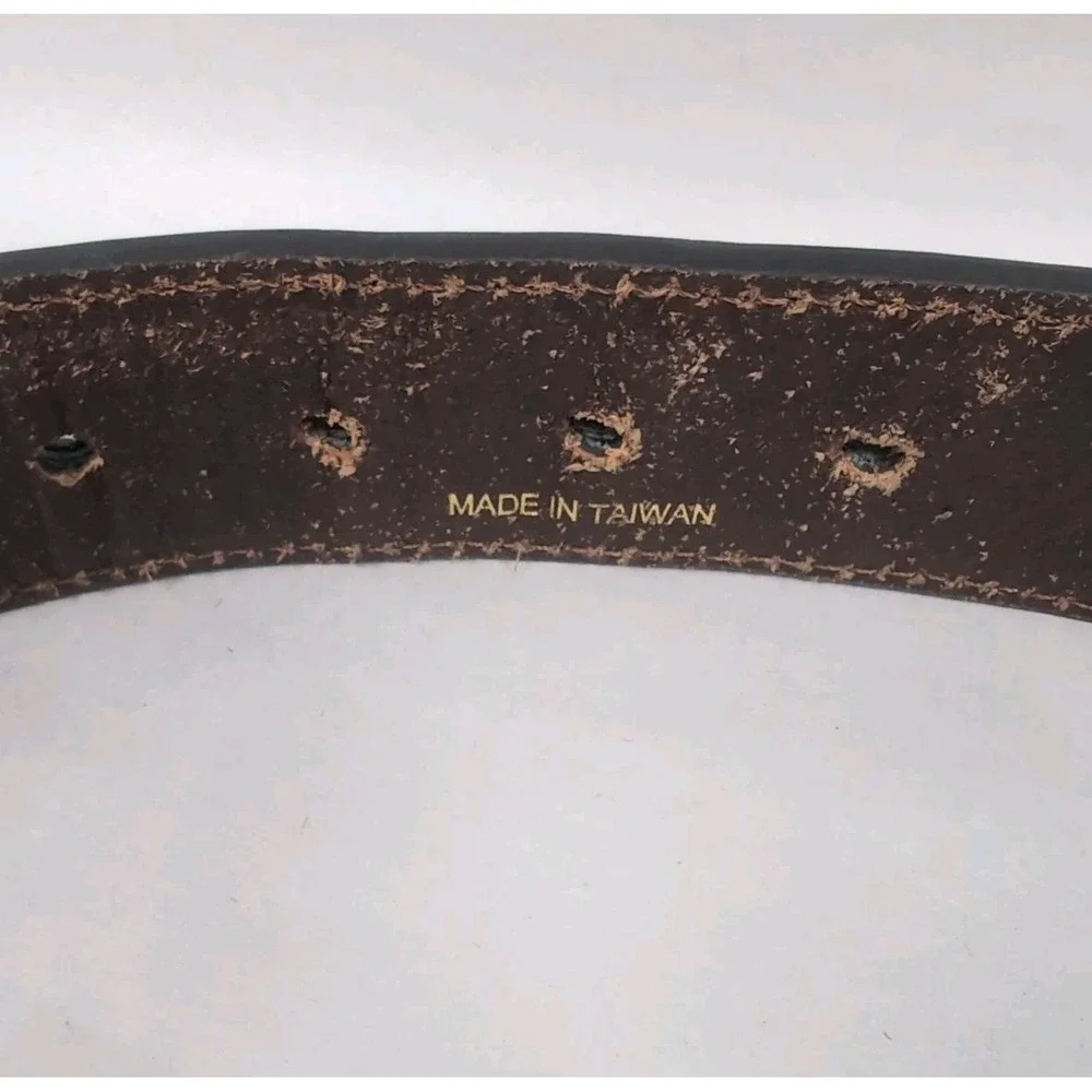 ARIAT Buckle Belt Handcrafted Tooled Leather 34 Cowhide Stitched Cowboy Vintage